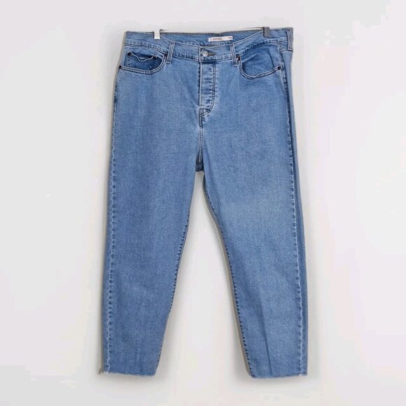 Levi's Jeans Womens 20W  Blue High Waist Tapered Cropped Raw Hem Wedgie Skinny - Picture 1 of 16